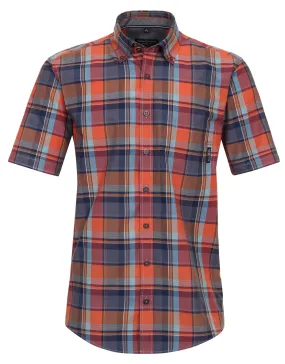 -----Casa Moda overhemd korte mouw gekleurde ruit button down----