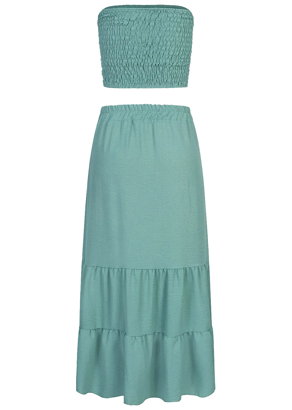 Cloud5ive Damen Musselin Longform Stufenrock und Bandeau Top grün