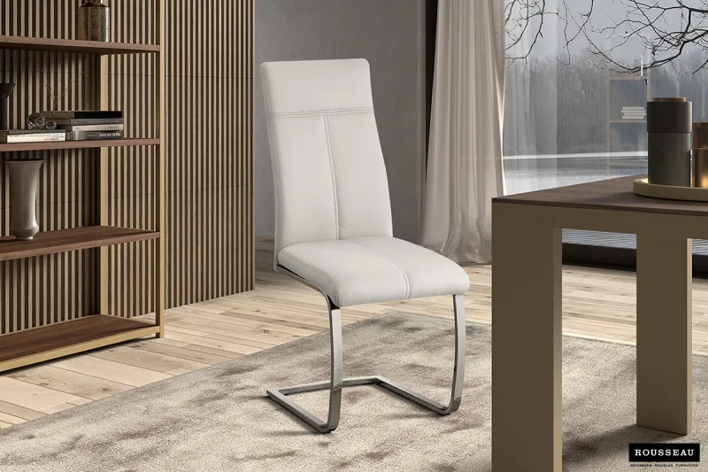 Eetkamerstoel ‘Elio’ PU Wit, Poten metaal verchroomd en bekleding PU