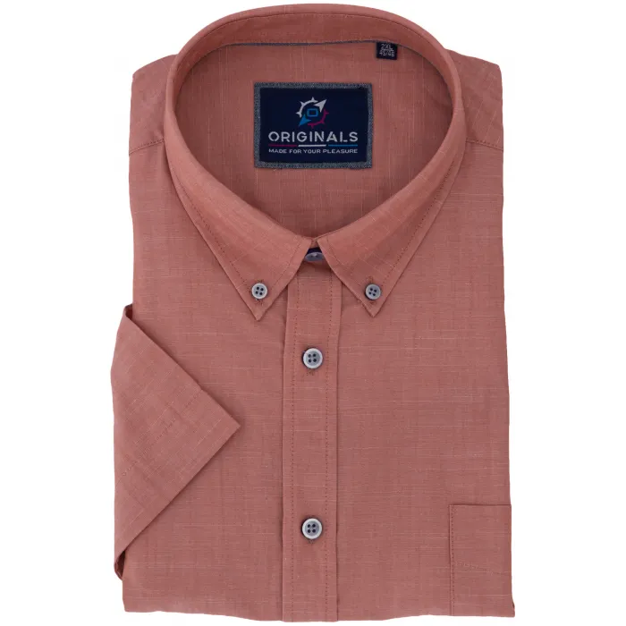 GCM originals big man overhemd korte mouw linnenlook Zalm
