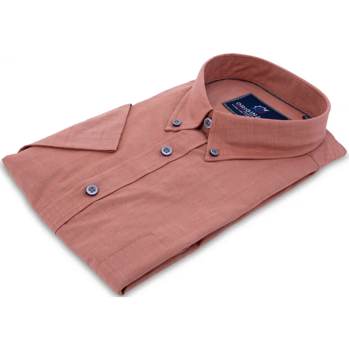 GCM originals big man overhemd korte mouw linnenlook Zalm