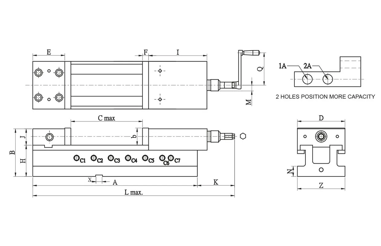 Hydraulische machineklem gepatenteerd groot spanbereik 310 mm bekbreedte 159 mm bekhoogte 54 mm Vertex