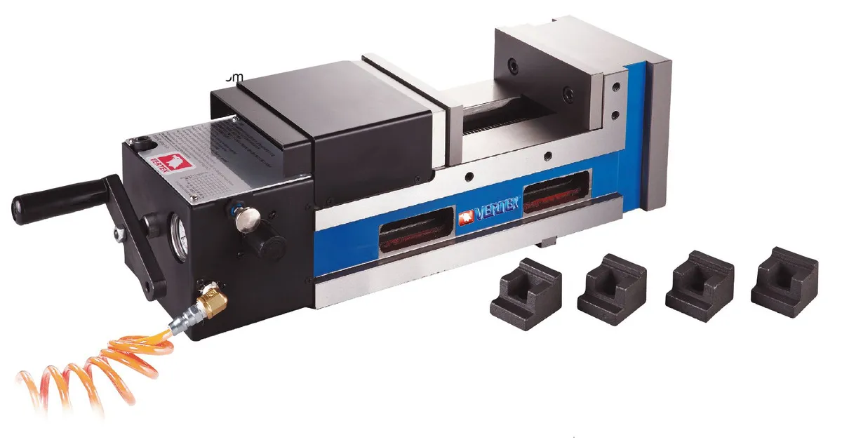 Pneumatische precisie freesklem extra hoge klemkracht bekbreedte 200 mm klemwijdte 300 mm bekhoogte 63 mm Vertex