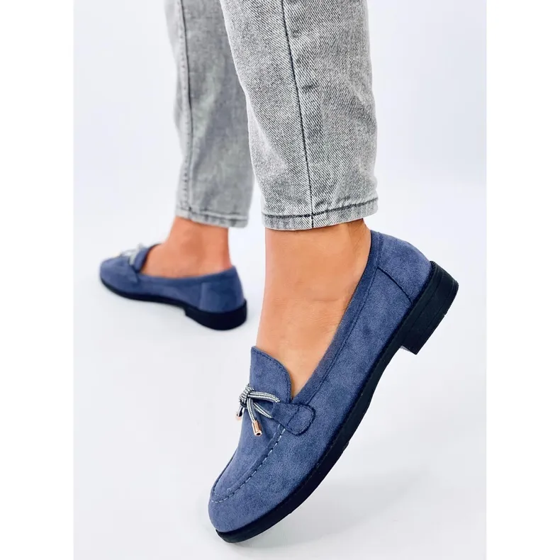 Saras Denim Blue suède mocassins voor dames blauw