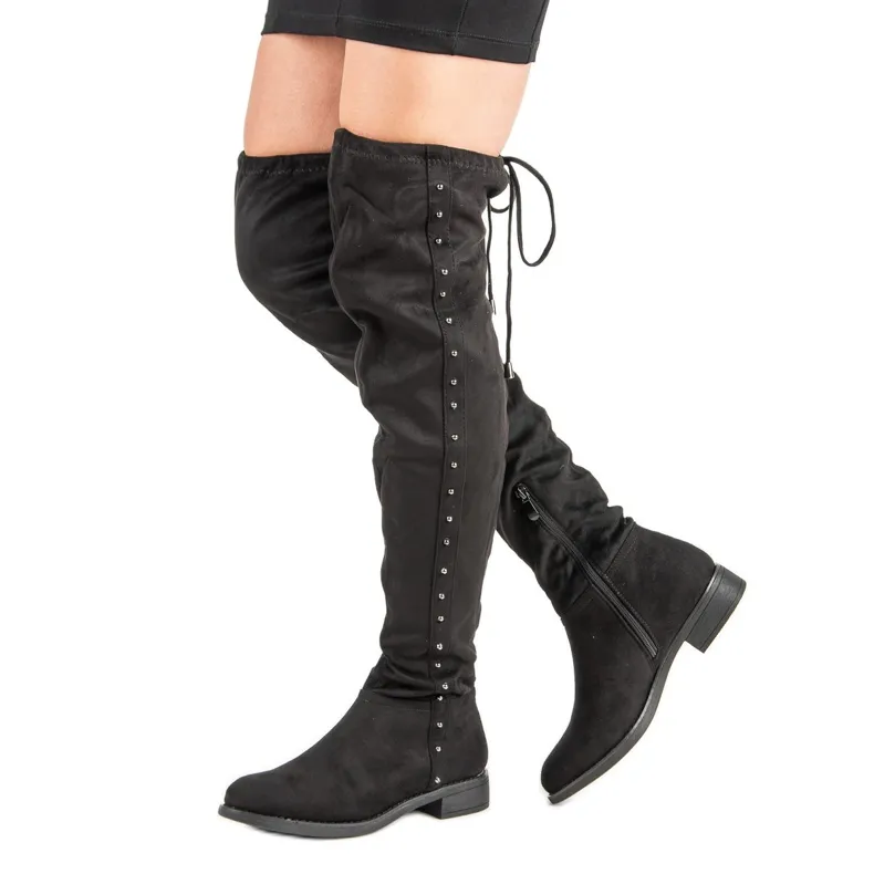SDS Overknee laarzen met strass zwart