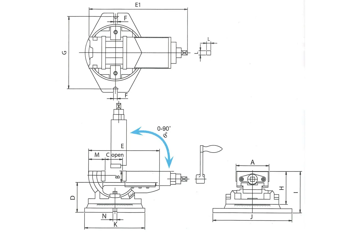 TWEEASSIGE MECHANISCHE FREESKLEM BEKBREEDTE 160 MM KLEMWIJDTE 120 MM BEKHOOGTE 51 MM VERTEX