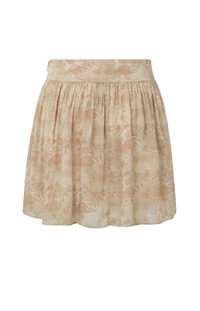 YAYA 01-601052-304 MINI ROK MET GEDETAILLEERDE TAILLE, BLOEMENPRINT, RITS EN STEEKZAKKEN SUMMER SAND DESSIN